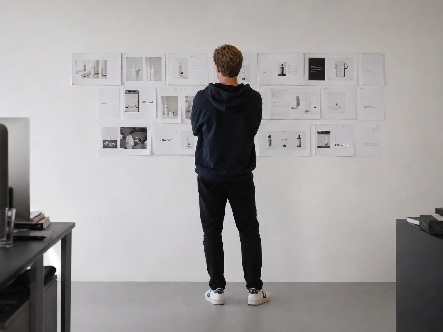 A creative director reviewing a complete brand system